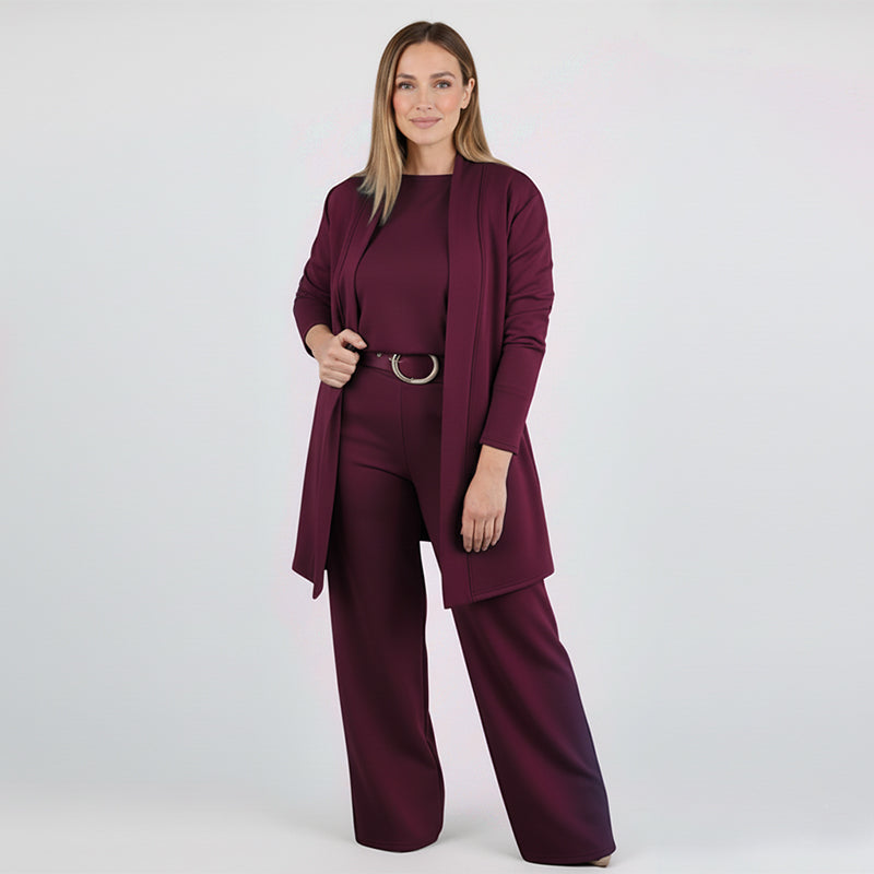 ⏳Oferta especial por tiempo limitado⏰Elegante conjunto de 3 piezas que incluye un cárdigan largo, un top y unos pantalones💞