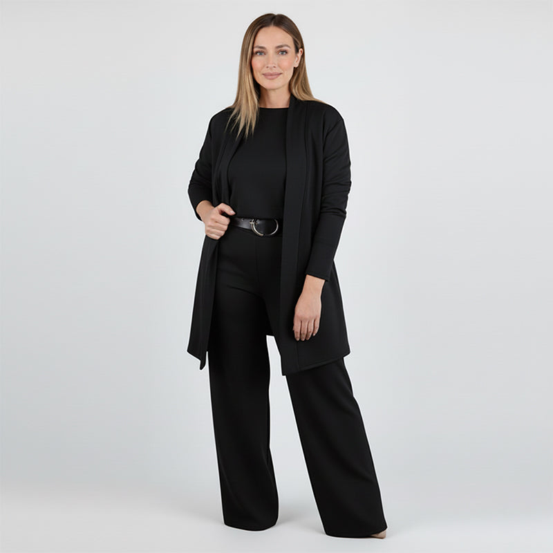 ⏳Oferta especial por tiempo limitado⏰Elegante conjunto de 3 piezas que incluye un cárdigan largo, un top y unos pantalones💞