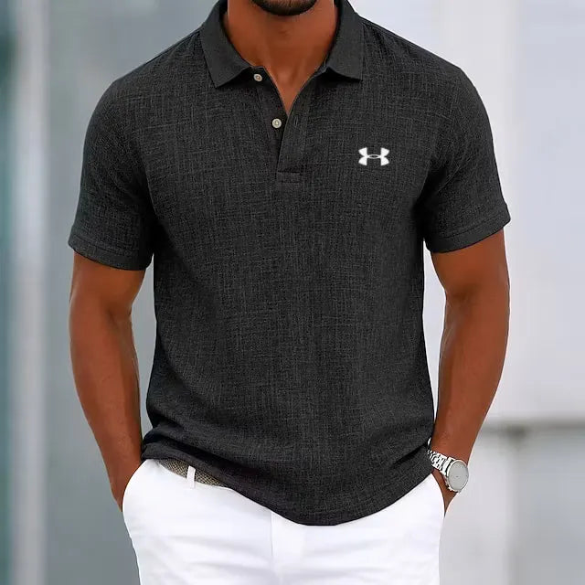 Men's Cotton Linen Classic Gentleman Casual Lapel Polo Shirt