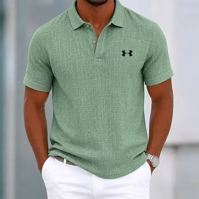 Men's Cotton Linen Classic Gentleman Casual Lapel Polo Shirt