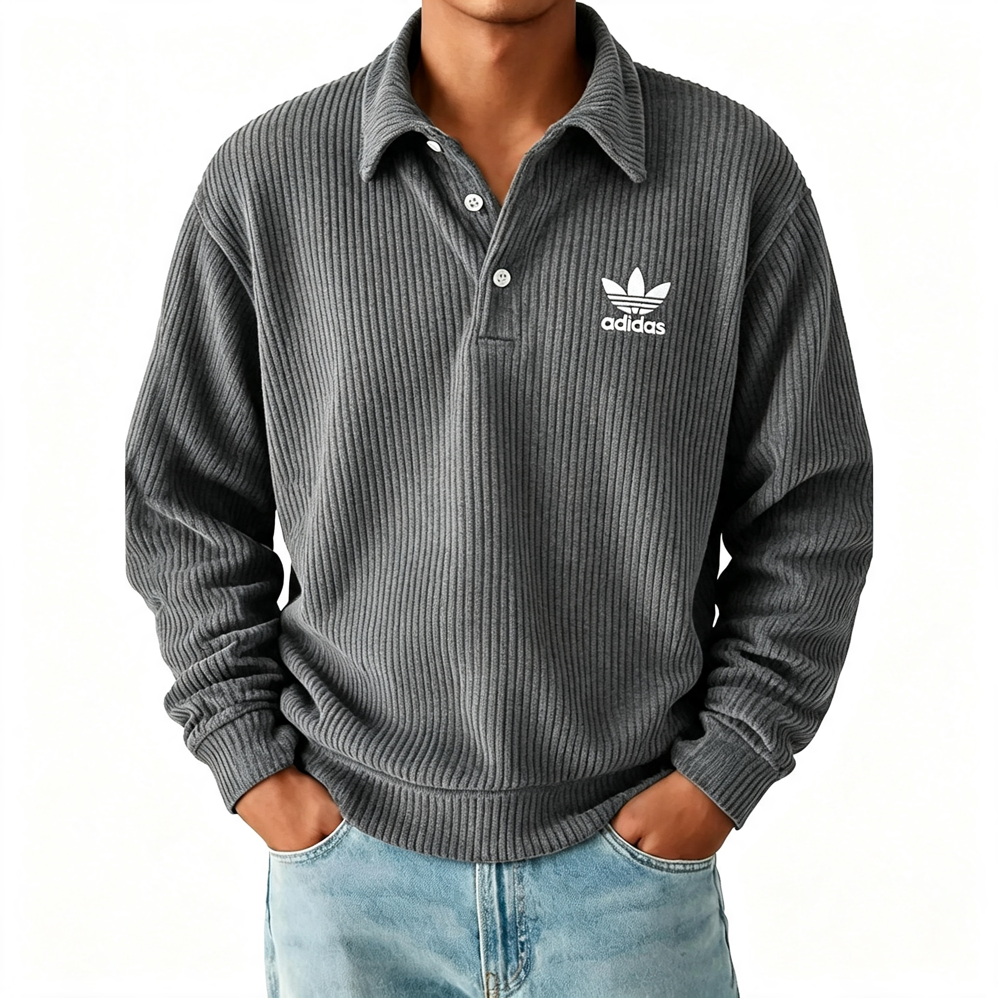 Ribbed Polo Pullover