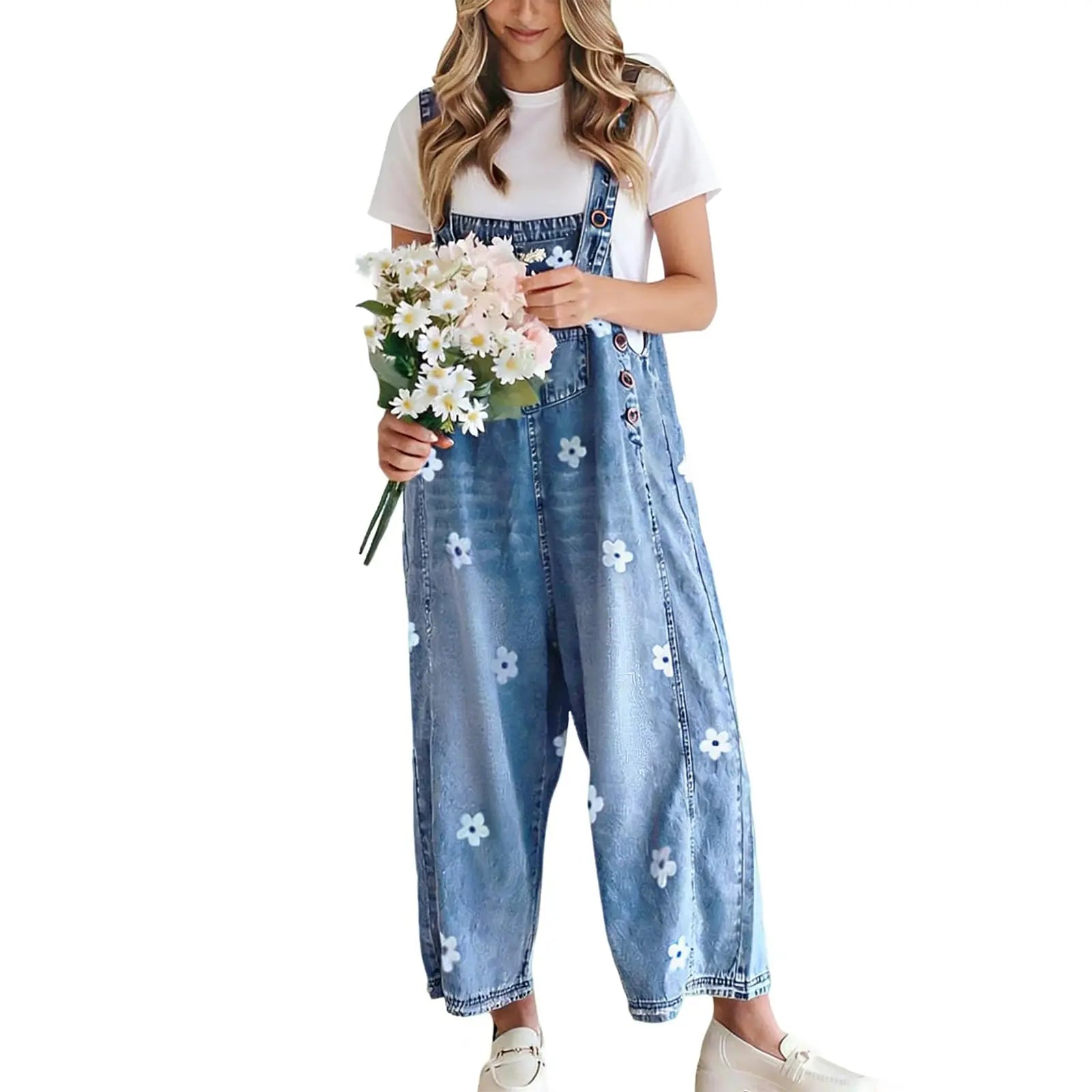 Azuria Everyday Floral Denim Overalls