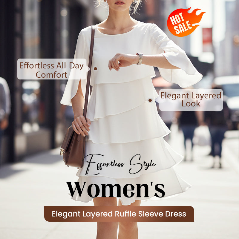 🌞Frühlingserwachen: 50% Rabatt!👗Elegantes Damenkleid mit Rüschenärmeln & Lagen-Design: Bequem, pflegeleicht & vielseitig für jeden Anlass