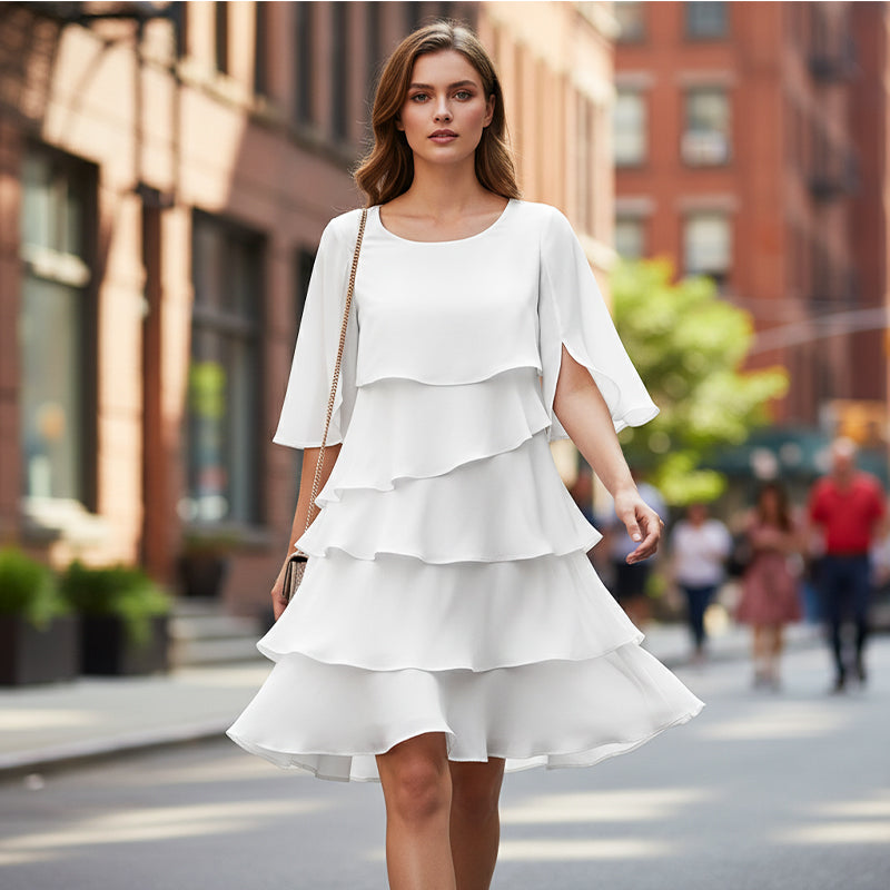 🌞Frühlingserwachen: 50% Rabatt!👗Elegantes Damenkleid mit Rüschenärmeln & Lagen-Design: Bequem, pflegeleicht & vielseitig für jeden Anlass