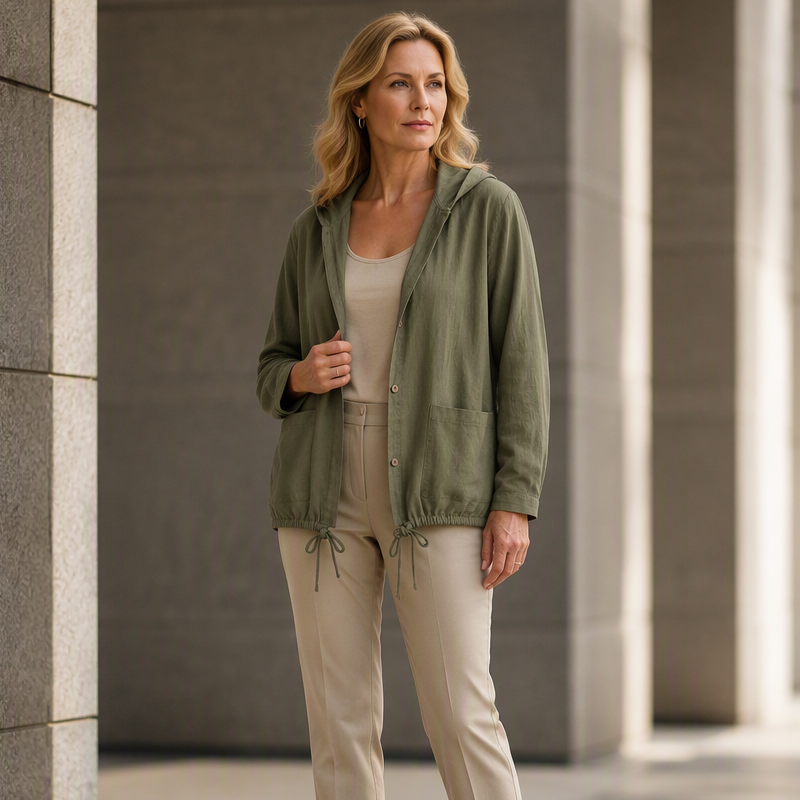 Women's Casual Hooded Jacket with Drawstring Hem